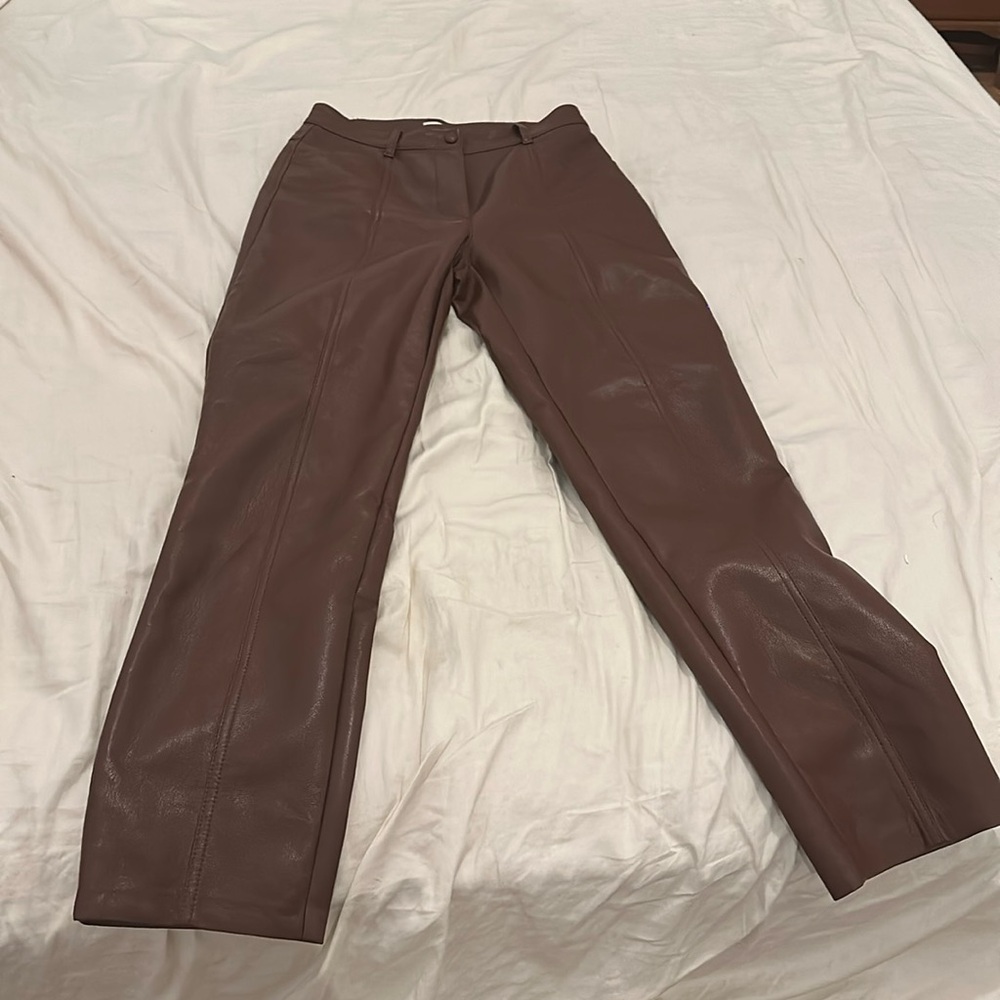 Aritzia Wilfred brown leather straight leg pants EUC